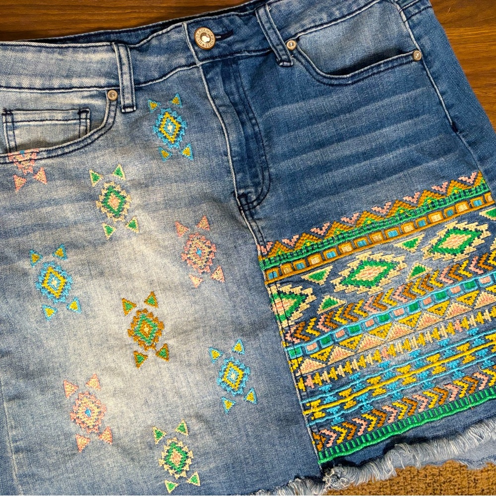 Denim Embroidered Skirt